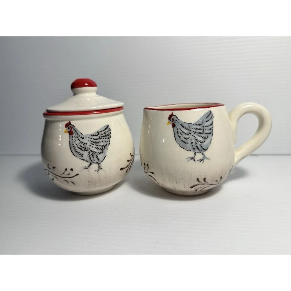 Sur la table Rooster Creamer Pitcher and Sugar Bowl Set Italian Made Farm Style